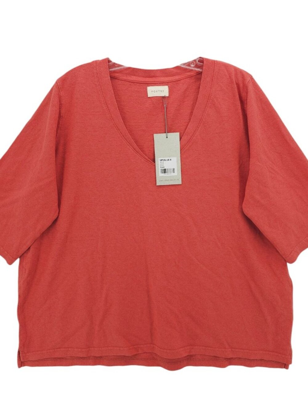 NWT POETRY Coral V-Neck Tee T-Shirt Organic Cotton Hemp Half Sleeve Size US 14